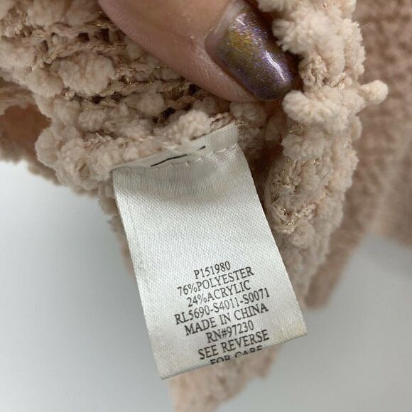 Popcorn Knit Sweater Pink Shimmer Bow Keyhole Lrg - Picture 5 of 5